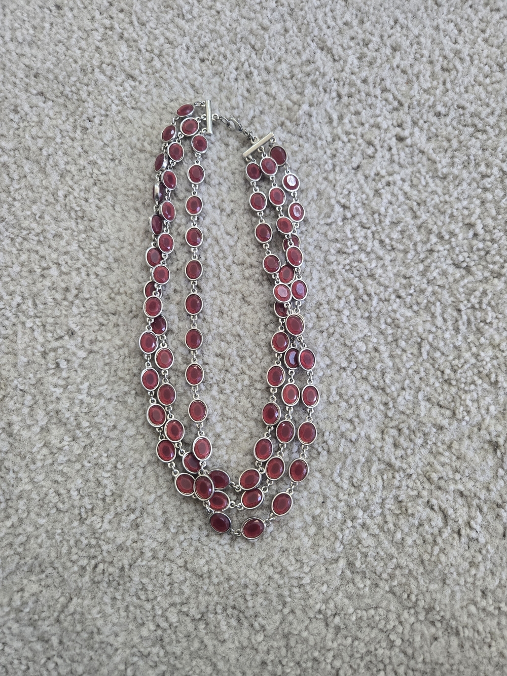 Banana Republic Multi-Strand Red Glass Silver Necklace